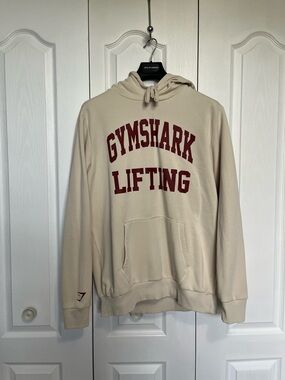 Gymshark Beige Hoodie with Maroon 'GYMSHARK LIFTING' Print